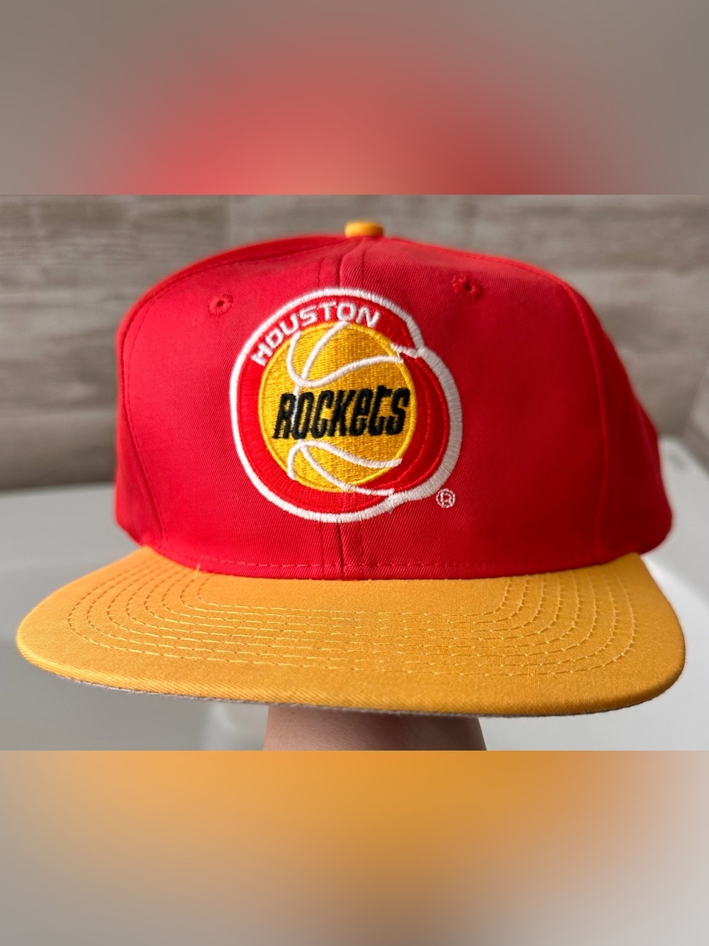 NWOT Houston Rockets Red & Yellow Gold Retro Snapback Hat by Mitchell & Ness
